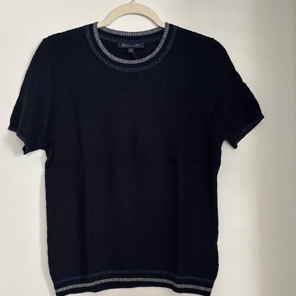 Brooks Brothers Navy Knit Top with Gray Trim